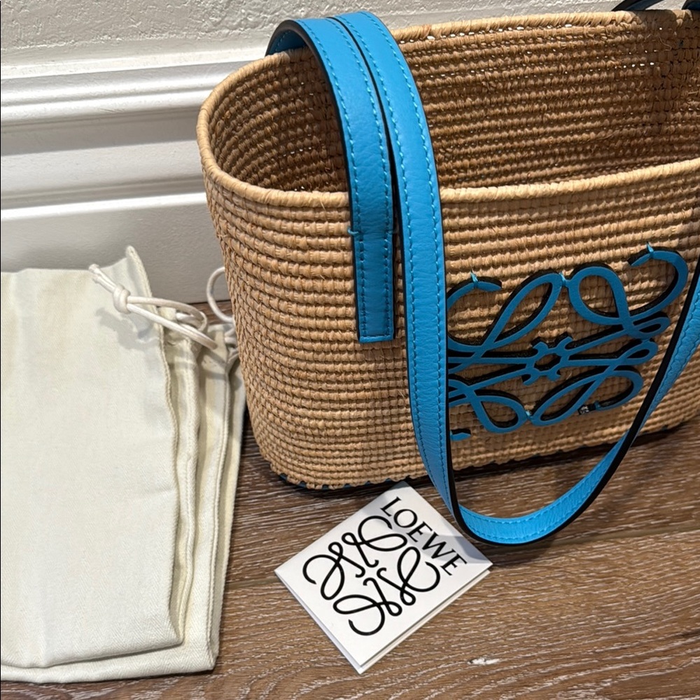 Loewe Square Basket Mini Bag 'Natural/Topaz Blue' - Picture 4 of 11